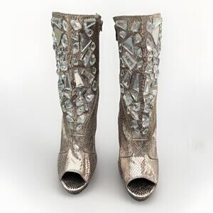 Caleste Tall Platform High Heels Silver Studded Sz 8 Womens